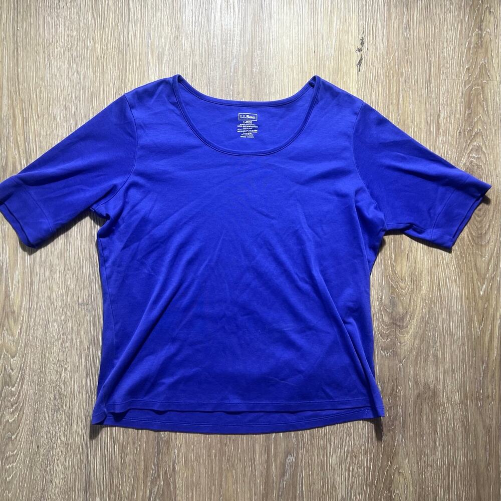 LL Bean Supima Cotton Scoop Neck Tee Indigo Blue Short Sleeve Top